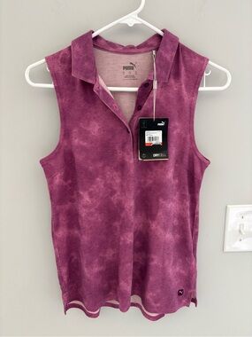NWT Puma Women's Sleeveless Polo Floral Dye Dark Purple Dark Mauve size XS